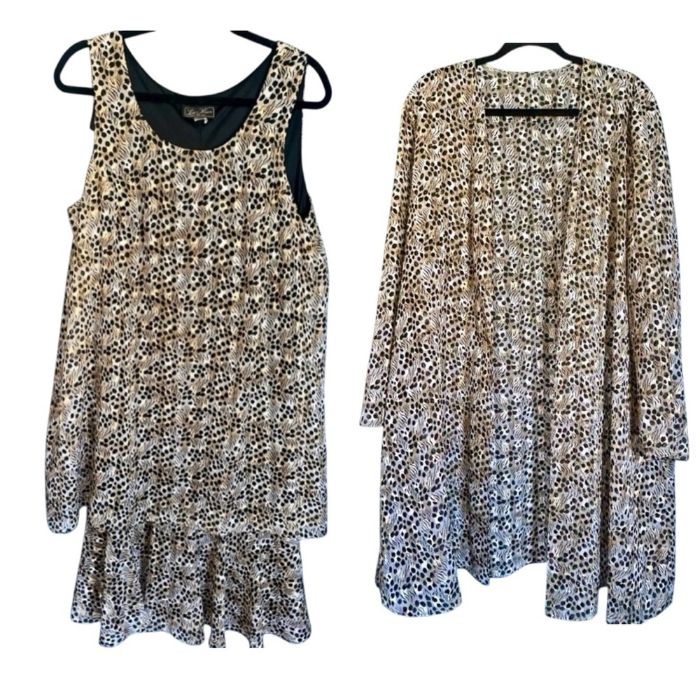 Lori Max NY 2pc Animal Print Dress Cardigan Set 16W Vintage Matching Set